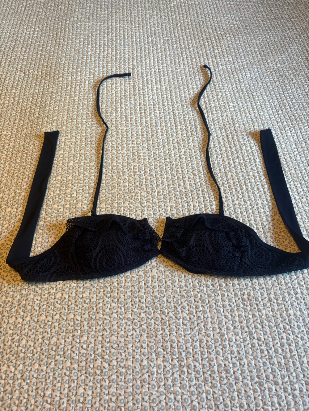 Aerie Navy Lace Ruffle Bikini Top